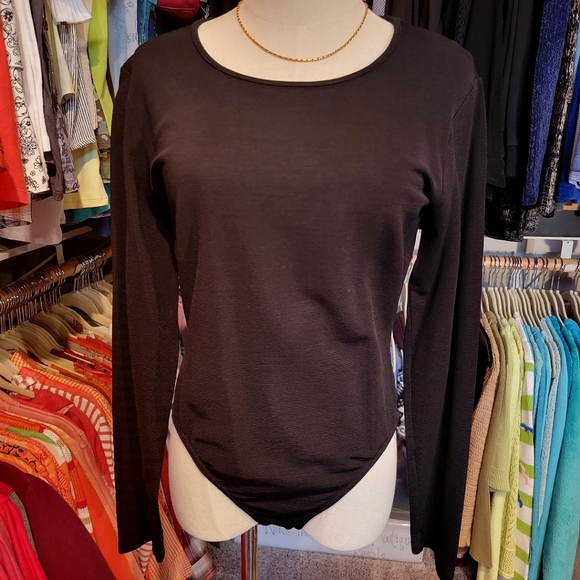 ANN TAYLOR ♡ Sweet Vintage Black Ribbed Adjustable Snaps Long Sleeve Bodysuit M - Picture 5 of 17